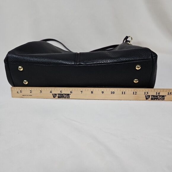 ANNE KLEIN  BLACK PEBBLE Faux LEATHER TOTE Goldtone 3Zip Sections  Medium Size - Picture 11 of 13